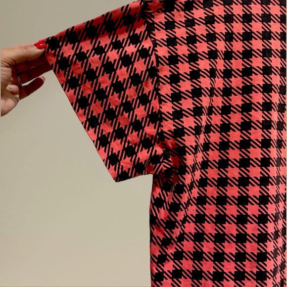 ADIDAS BOXY TEE. SQUARED MIDRIFF CREW NECK TOP. 90’s CHECKED PRINT. GREAT COND. - Picture 7 of 10